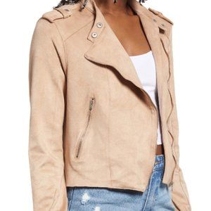 Blank NYC Grey Faux Suede Moto Bomber Jacket